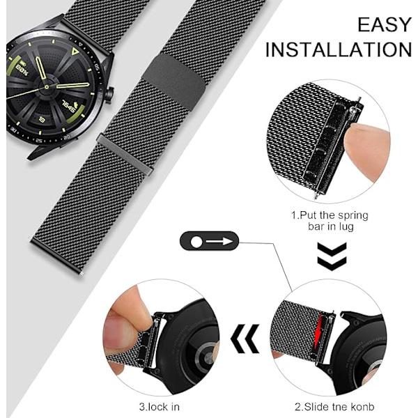 Huawei Watch GT 4 armbånd, 22mm rustfritt stål mesh dobbel magneter stropp for Huawei Watch GT4 Galaxy Watch 3 45mm/Galaxy Watch 46mm.