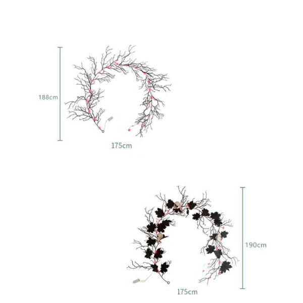 188cm Halloween dekoration simulering død gren rotting sort ahornblad gren kranie led lamper Vit