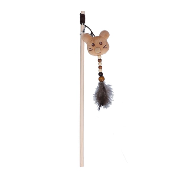 Interactive Cat Feather Toy with Plush Cute Cartoon Mouse, Bells, and Vocalization - Funny Wooden Pole Cat Stick (Brown Mouse)