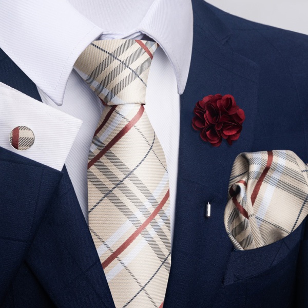 Högklassigt slipset för män med manschettknappar och ficknäsduk och boutonniere 1