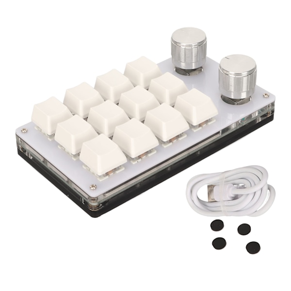 Mini 12-tasters tastatur med 2 knotter Blå bryter DIY programmerbar kablet tilkobling Plug and Play Enhånds mekanisk tastatur Melkehvit