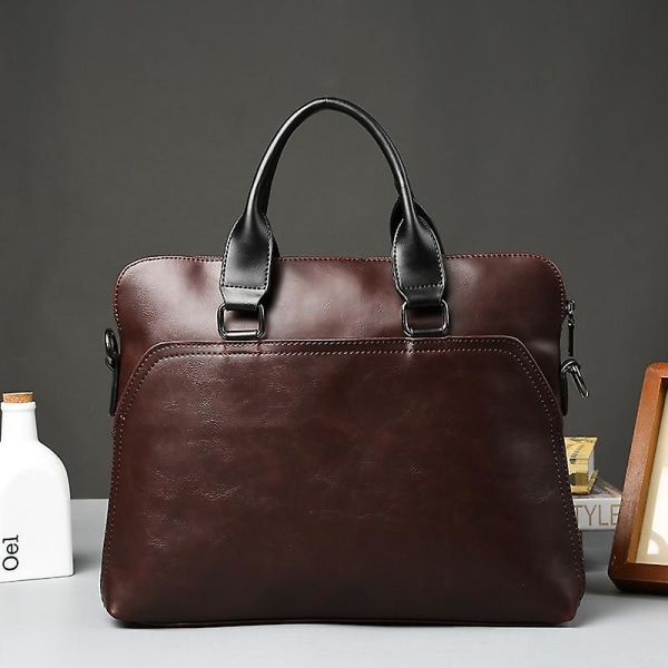 Business Office Briefcase Men Brand Leather Tote Computer Laptop Bag Male Vintage Handbag Leisure Large Shoulder Bags Brown 2022