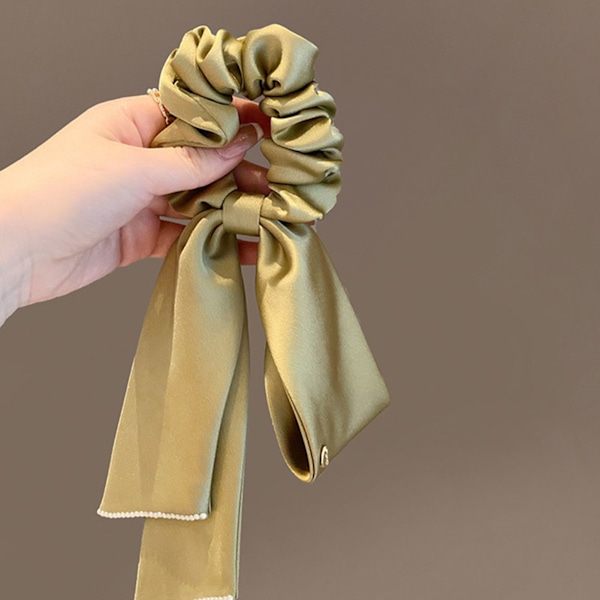 Bånd Satin Sløjfe Hår Scrunchies Elastisk Sikker Hold Elegant Satin Hestehale Holder til Piger Kvinder Grøn