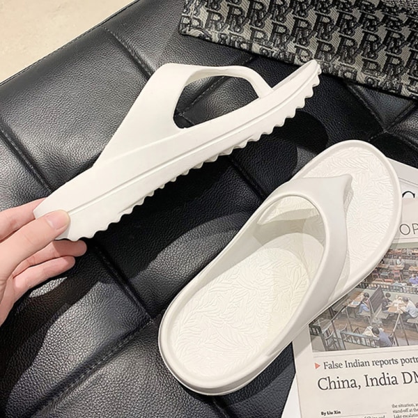 Flip flops for kvinner mote åpen tå sklisikre tøfler polstret tykk såle White 35-36 yards