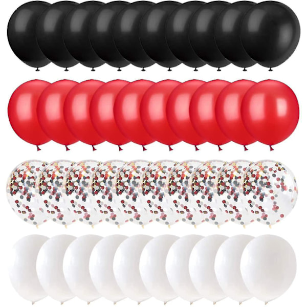 60 Pieces Black Red Confetti Balloons Kit, 12 Inches Black Red White Confetti Balloons With Balloon Ribbon