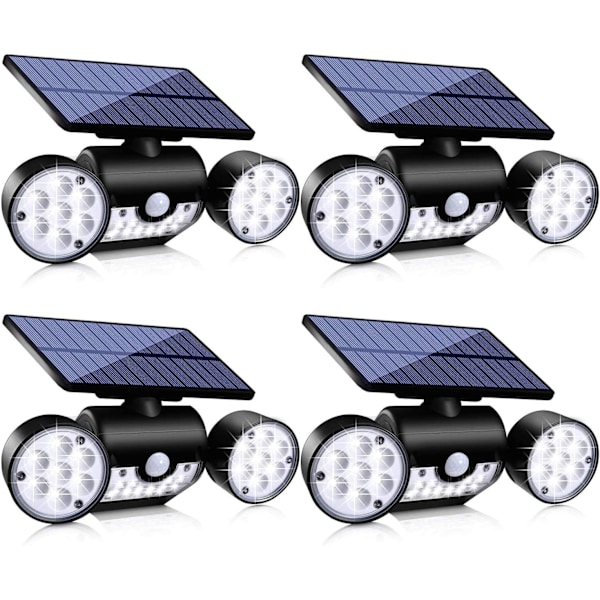 Utomhus solcellslampor, 30 LED solcellslampor med rörelsesensor Dubbla strålkastare IP65 Vattentät 360° Justerbar - 4-pack