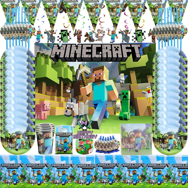 Miner Crafting Pixel spil festartikler engangsservice paptallerkener baggrund børn fødselsdagsfest dekoration baby shower gaver