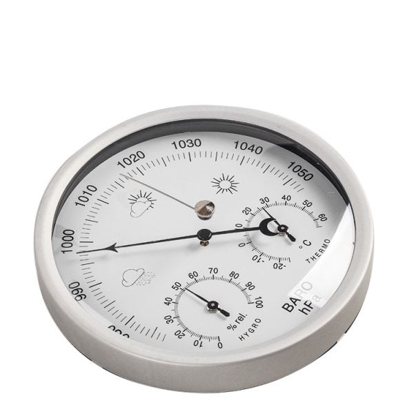 1 i 1 precisionsaneroidbarometer - väderstation, hygrometertermometer för inomhus- och utomhusbruk med struktur i rostfritt stål 128 mm (silver)