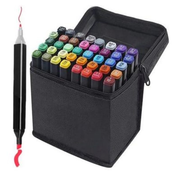 48-pack - Tuschpennor med fodral - Dubbelsidiga pennor i flera färger 150