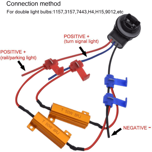 4 stk 50W 8 Ohm LED Lastresistor Forlykt Lastresistor Tåkelys Dekoder LED Blinklys Resistor Dekoderkabel