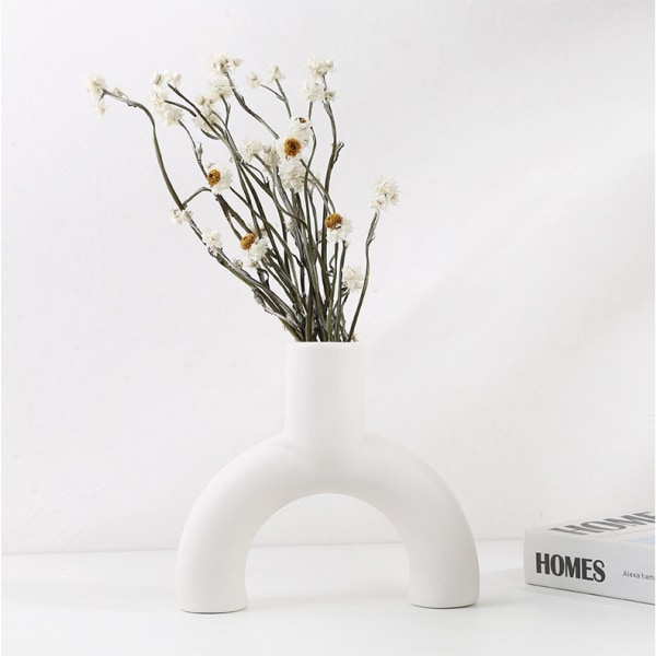 Keramiske hvide vaser til boligindretning, Boho blomster vase til Pampas græs, Minimalistisk dekorativ vase til borddekoration