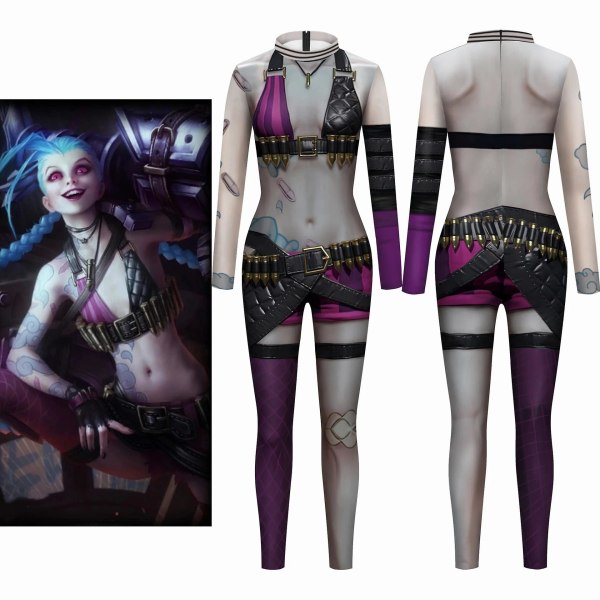 Spill Lol League Of Legends Superhelt Jinx Ad Carry Catsuit Halloween Cosplay Jumpsuit Sexy Kvinner Jenter Zentai Fest Bodysuit Ny