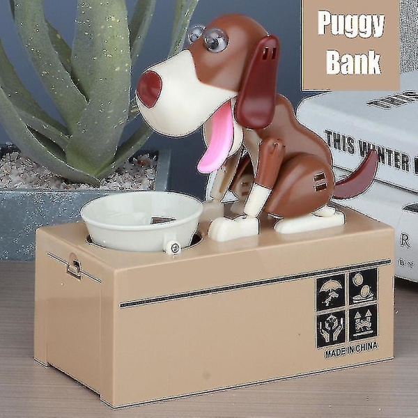 Liten hund Puggy Bank batteridrevet robotmyntspisende leketøy sparebøsse sparepenger myntbank for