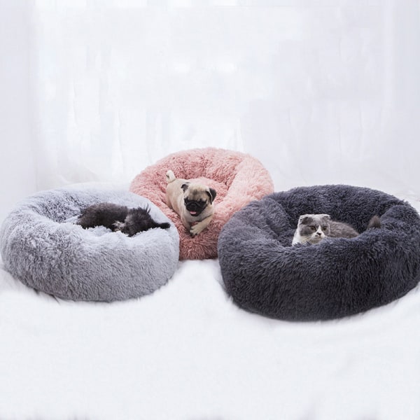 Hund- och kattsäng tvättbar och halkfri rund husdjurssäng dark grey