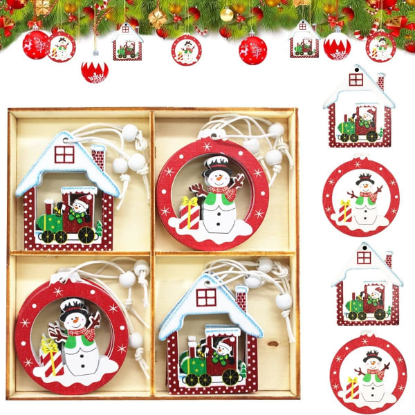 Set med 24 julgransdekorationer i trä, julgransprydnad i trä, julhängen i trä att hänga, små julhängen i trä för julgran