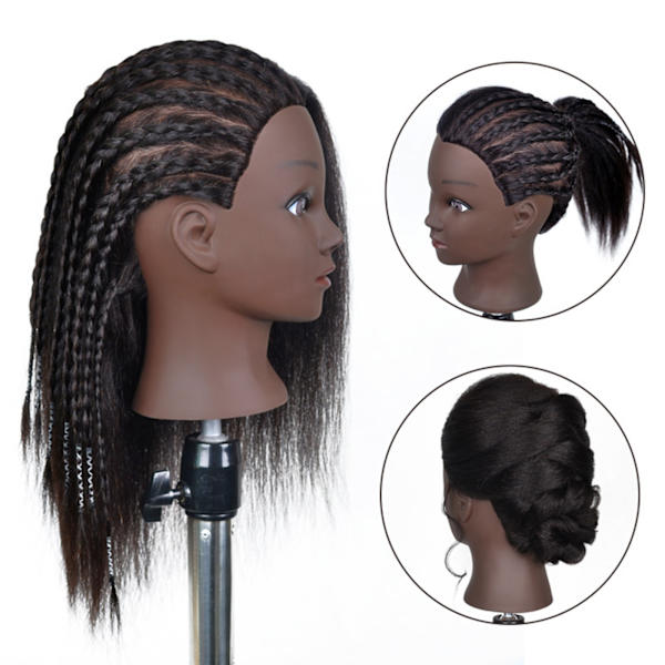 För Mångsidig Hårstyling Öva Dockhuvud Skyltdocka med 16 inch Black Skin