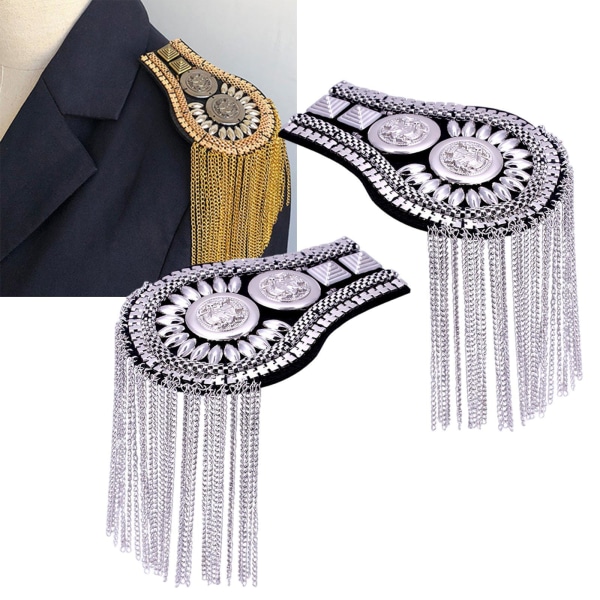 1/2/3/5 Epaulets tofs axelbrädor Legering för kläder Silver 6.7x11cm 1Set