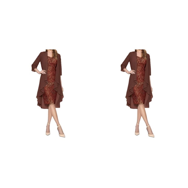 1/2/3 Paljettklänning Tvådelad kofta Spets Skin Close Prom Wine/4XL 2PCS