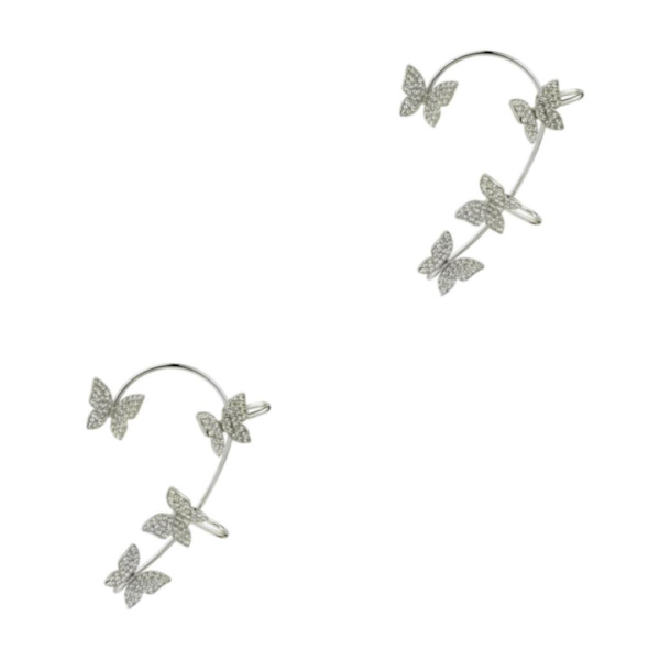 1/2/3/5 Clip Earring För Butterfly Ear Cuff Clip för Daily Silver Left 5.2cm 2Set