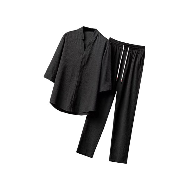 Sommardräkter för män Casual Lösbyxa 3/4-ärmad kostym Black XL