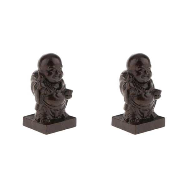 1/2/3/5 Trä Buddha Staty Staty Indien Staty Craft Ornament Happy Monk 2Set