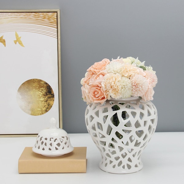 28cm Vit Ingefärsburk Handmålad Glaserad för För Blommor