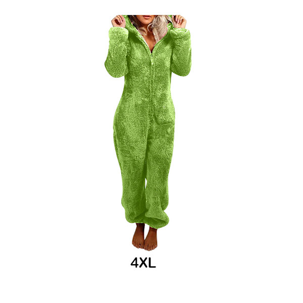 Dam S Dragkedja Fluffig Fleece Pyjamas Mjuk Och Mysig Casual Varm green 4XL