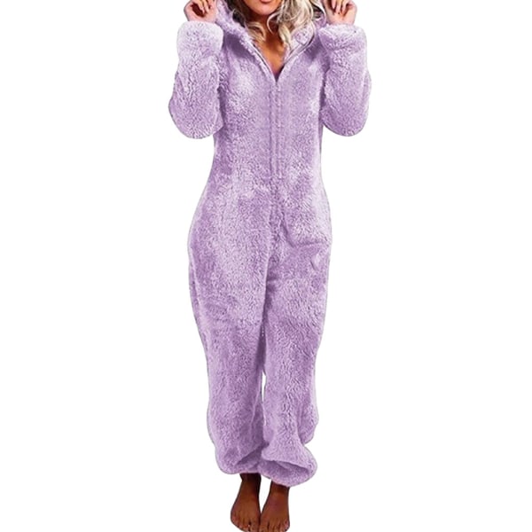 Dam S Dragkedja Fluffig Fleece Pyjamas Mjuk Och Mysig Casual Varm purple S