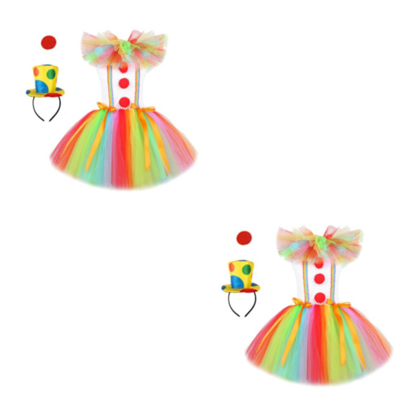 1/2/3 Barn Tjej Clown Kostym Mesh Tutu Klänning Outfits med topp Size M 2Set