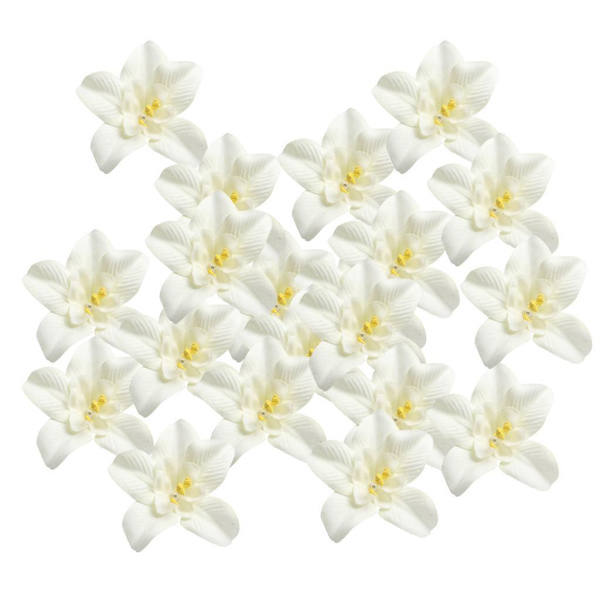 1/2/3 20 st konstgjorda sidenorkidéblomhuvuden för DIY-bröllop Off white 1Set