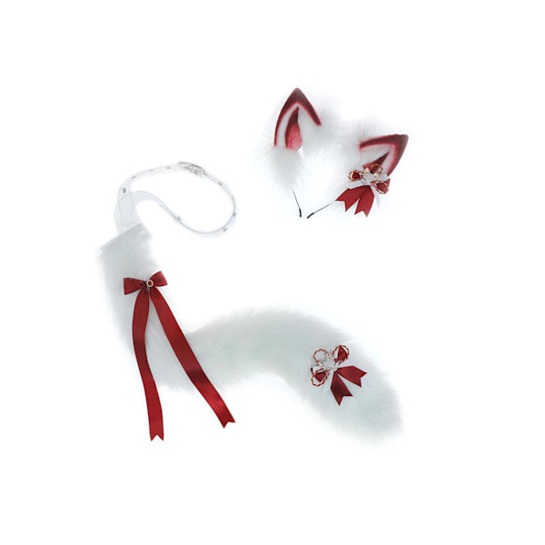 1/2/3/5 3st Furry Cat Ear Tail Läderchoker Halloween Lolita Wine Red White 1 Pc