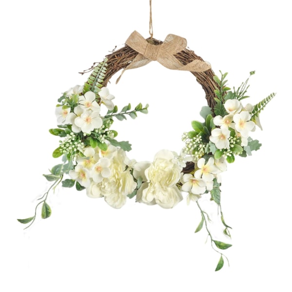 Blomkrans Rottingbåge Dörr Vägghängande Trädgårdsfestdekor White 33x27cm