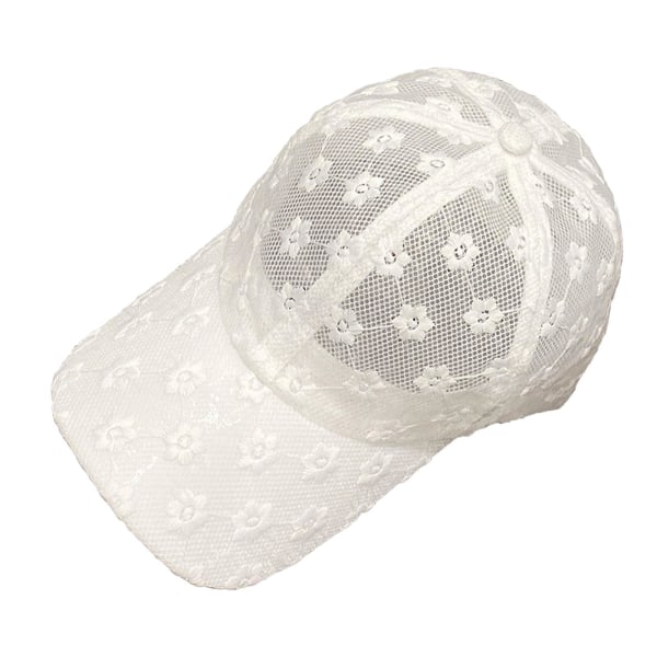 Kvinnor Rygglös Hästsvans Hatt Baseball Cap Hög stökig Bull Kepsar Lace White