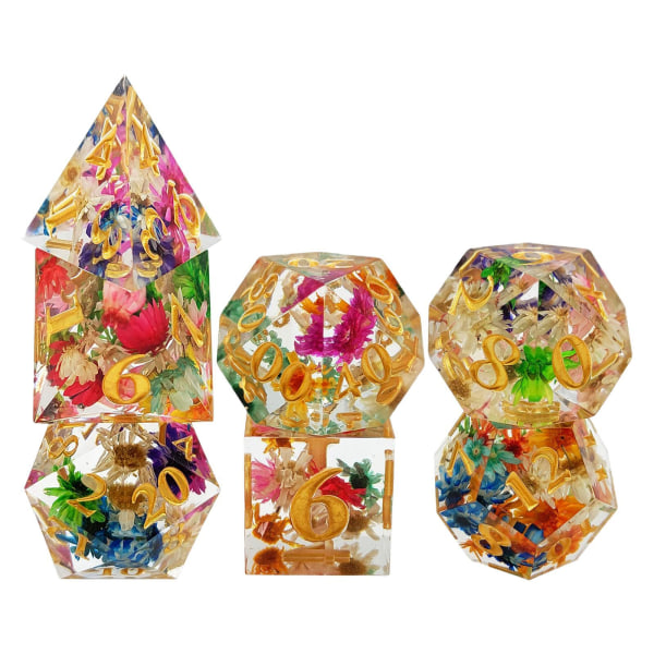 1/2/3/5 7x polyedriska tärningar Set Transparent Flower Graved Game 1Set