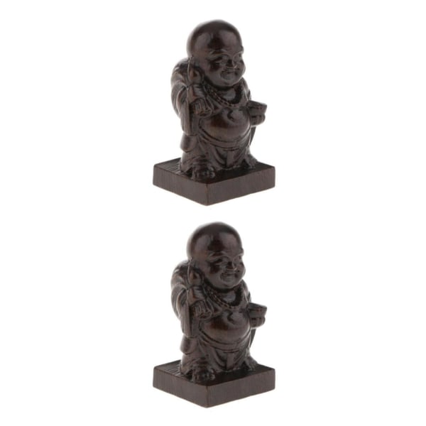 1/2/3/5 Trä Buddha Staty Staty Indien Staty Craft Ornament Happy Monk 2Set