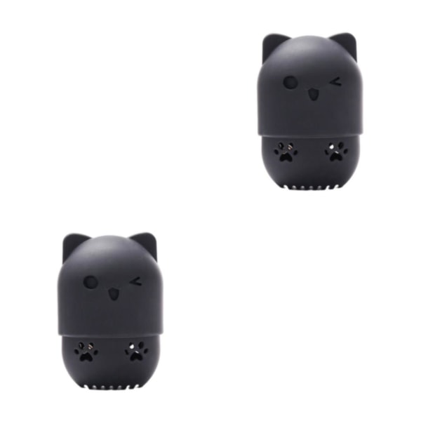 1/2/3/5 Silikon Cat Makeup Svampar Förvaringslåda Rengör och black 2PCS