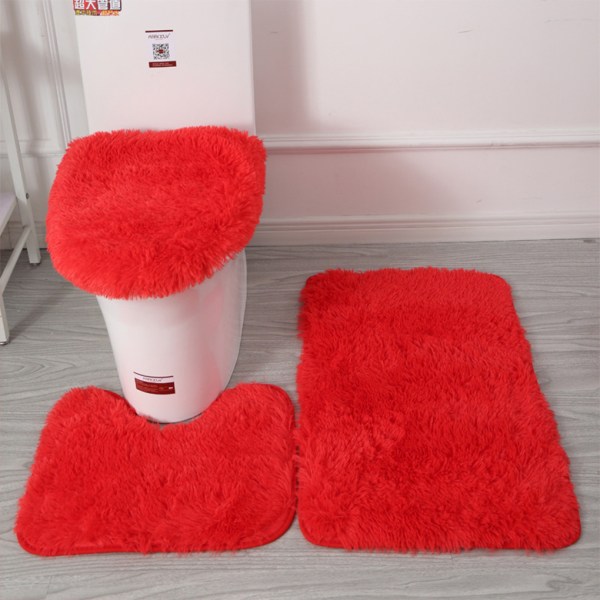 3st PU Mjuk Textur Stark Vattenabsorption Toalettmatta Set För Rose Red