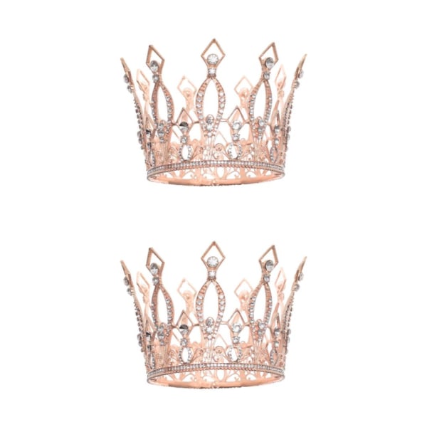 1/2 helrund Crystal Queen Crowns pannband för fest Rose Gold 9.5cm x 11cm 2Set