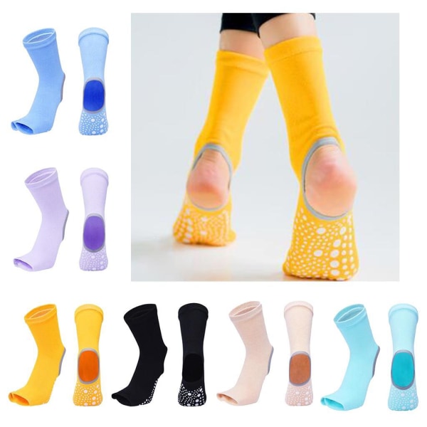 1/2/3/5 Yoga Socks Dam Tålös Non För Slip Gummi Grip Heel Yellow 24x13cm 1Set