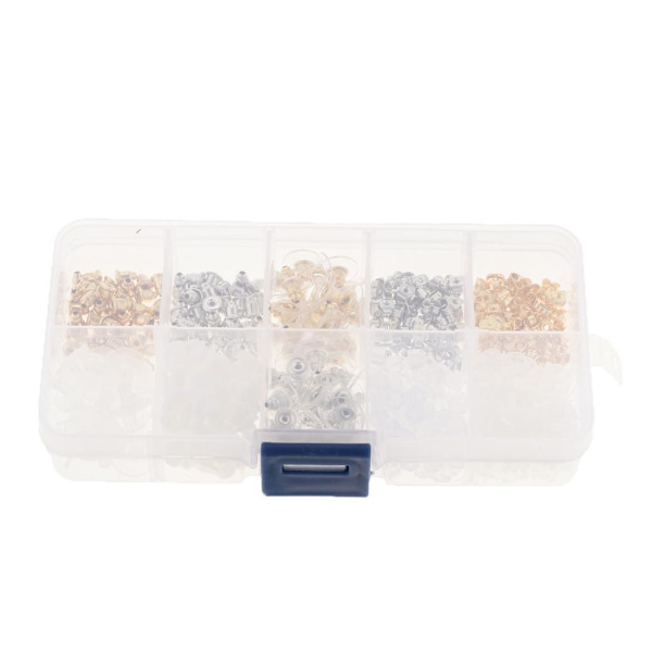 1/2/3 Boxed Earring Back Örhänge Backing Kit 550st 10 stilar gold and silver 550 Pcs 10 Style 1Set