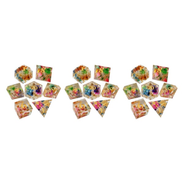 1/2/3/5 7x polyedriska tärningar Set Transparent Flower Graved Game 3Set