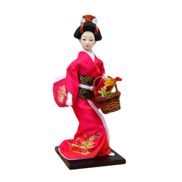 11 tums Japansk Kimono Geisha Doll Office Bar Handgjord Rose Red