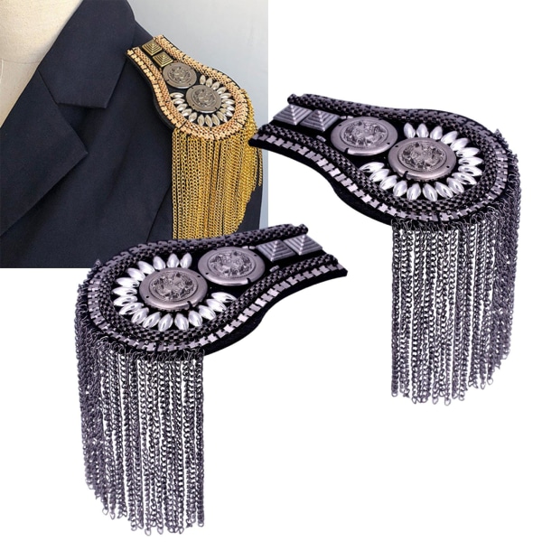 1/2/3/5 Epaulets tofs axelbrädor Legering för kläder Silver Black 6.7x11cm 5Set