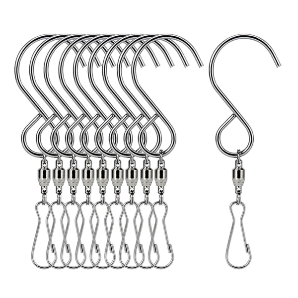 1/3/5 10x Swivel S Hooks Clips för upphängning av trädgårdsvindsnurror Silver 3.5 Inch 1Set