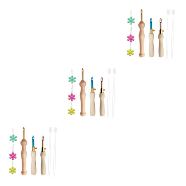 1/2/3/5 Broderi Punch Nål Penna Sysats Stickverktyg 3x Needle 5 Threader 10cm 3Set