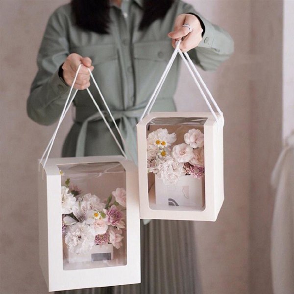 1/2 blomma presentpapper förpackning lådor genomskinligt fönster Bröllop baby S beige 1Set