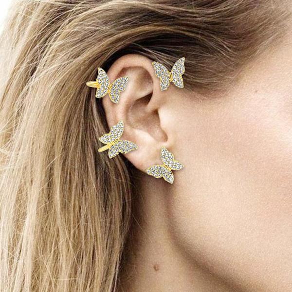 1/2/3/5 Clip Earring För Butterfly Ear Cuff Clip för Daily Gold Right 5.2cm 1Set