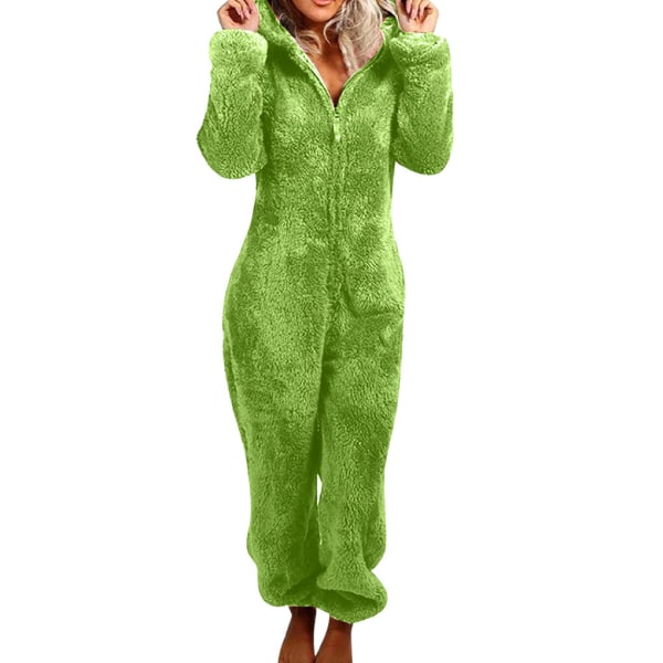 Dam S Dragkedja Fluffig Fleece Pyjamas Mjuk Och Mysig Casual Varm green 3XL