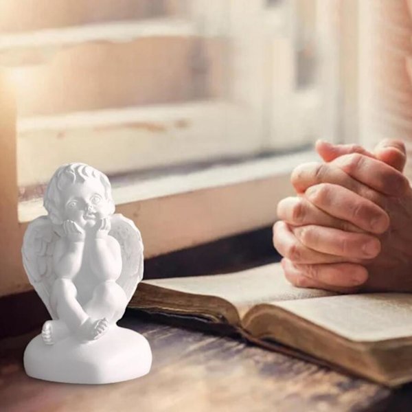 1/2 Resin White Angel Staty Desktop Decor Collection Window holding face 1Set