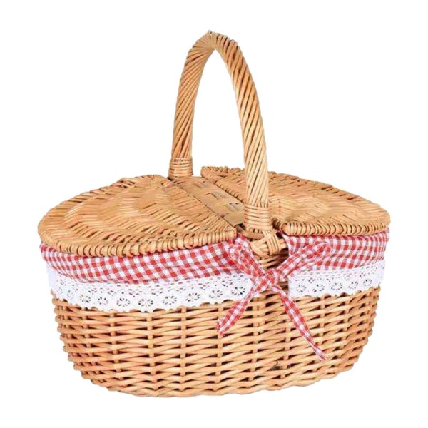 Handvävd flätad picknickkorg med tvättbart foder för bröd